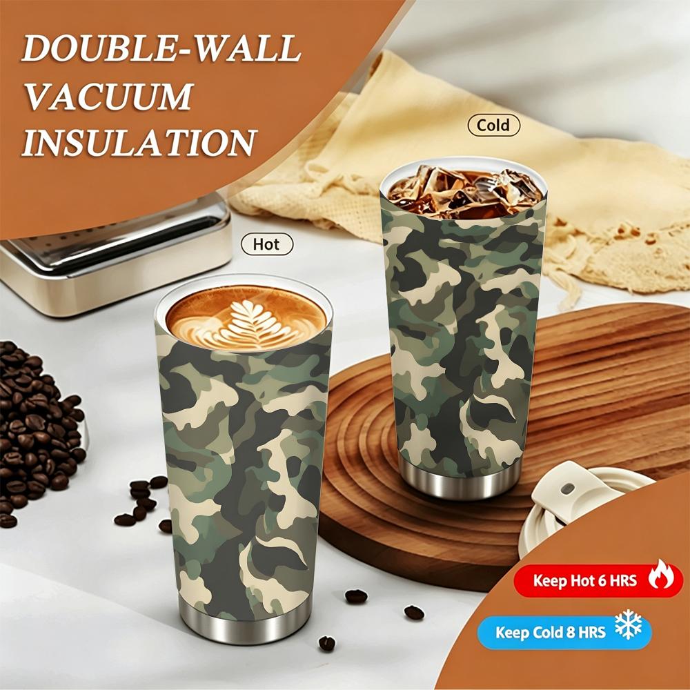 Camouflage Pattern Durable Insulated Coffee Tumbler Walled Vacuum Thermal Cup,Portable Reusable Travel Mug for Outdoor Sports Hiking