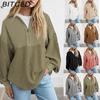 Women's Fashion Pullover Sweatshirt Fall Solid Color Zipper V-Neck Hoodie