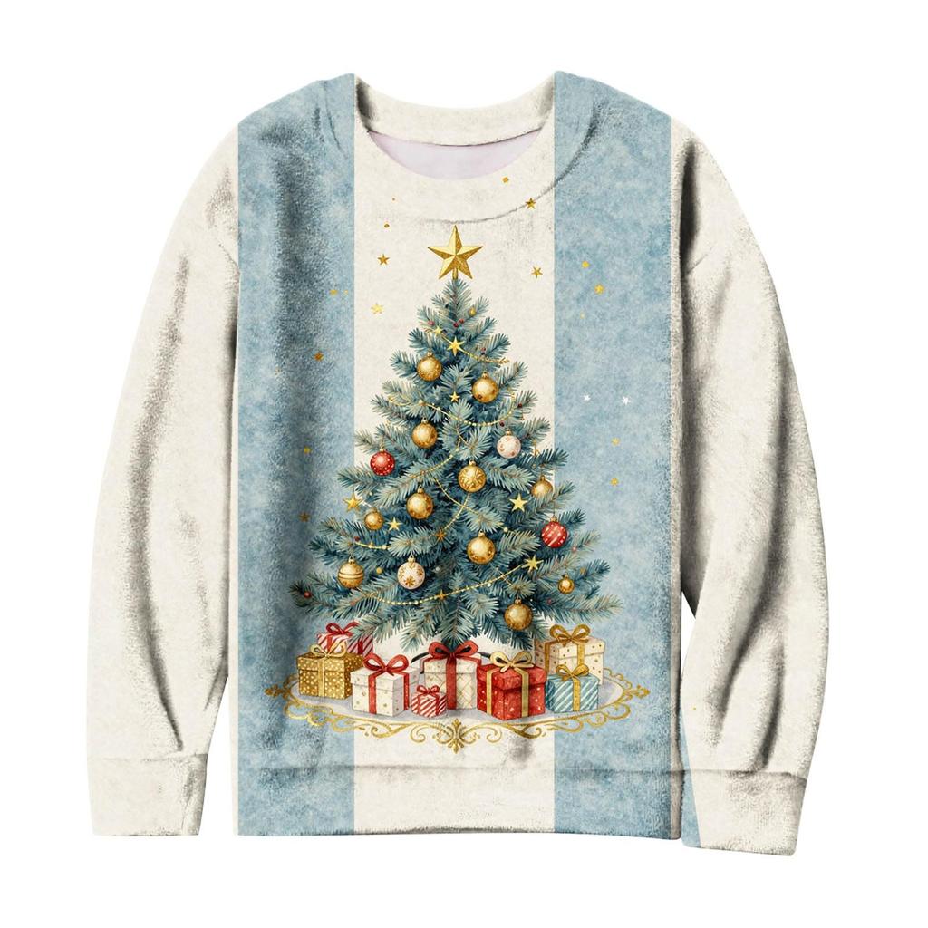 Women's Fashion Flannel Round Neck Printed Long Sleeve Top