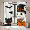 2PCS Cartoon Halloween Curtains Cute Ghost Witch Hat Black Cat Candy Pattern Window Decor for Kids Nursery