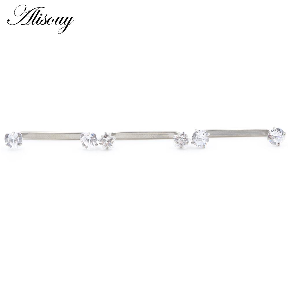 Alisouy 1PC Titanium Heart Star Zircon Threaded Surface Bar Barbell Micro Dermal Anchor Retainers Hide In Skin Piercing Jewelry