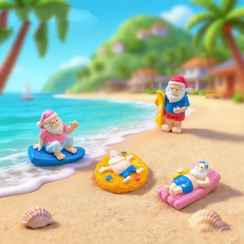 Мини-фигурки Санта-Клауса из смолы Летний дизайн Очаровательный Декор для пляжа, сада, рабочего стола