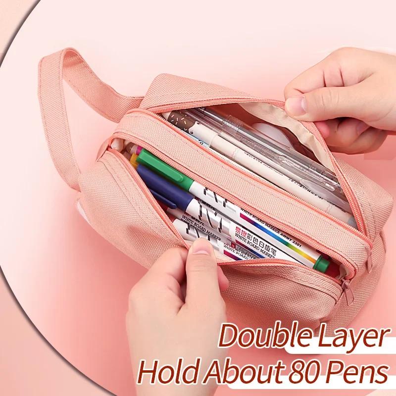 Large Capacity Pencil Cases Double Layer Simple Canvas Bags for Girls Back to School School Office Supplies Stationery