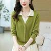 Women's Spring and Autumn POLO Shirt New Loose Slim and Fashionable Versatile Fake Two-piece Top Knitted Base Shirt