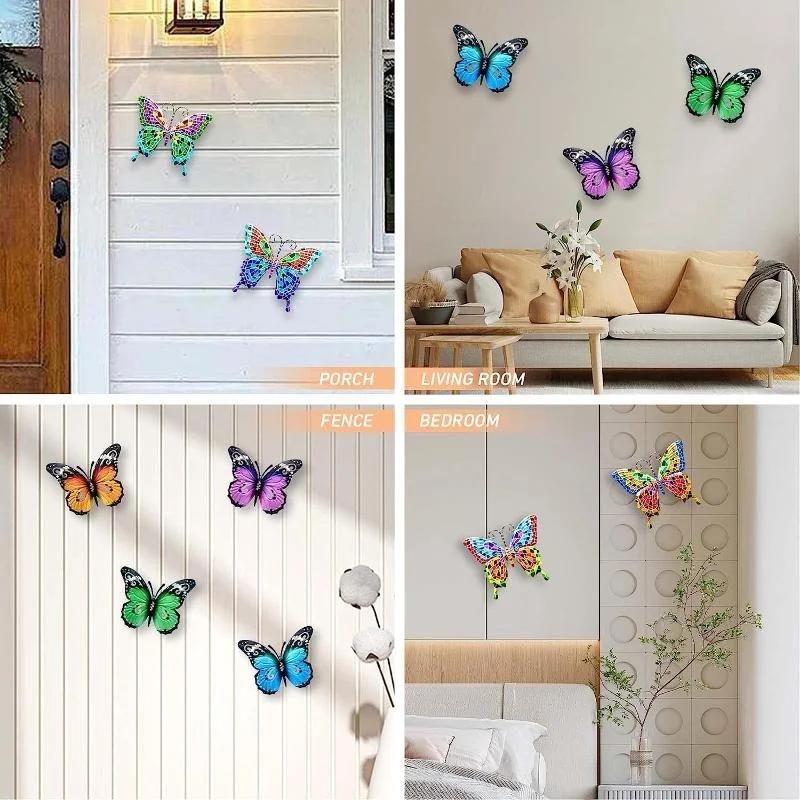 Metal Butterfly Wall Decor 7 Colors Butterflies Sculpture Iron Indoor Outdoor Hanging Wall Art for Garden Yard Fence Home Gift