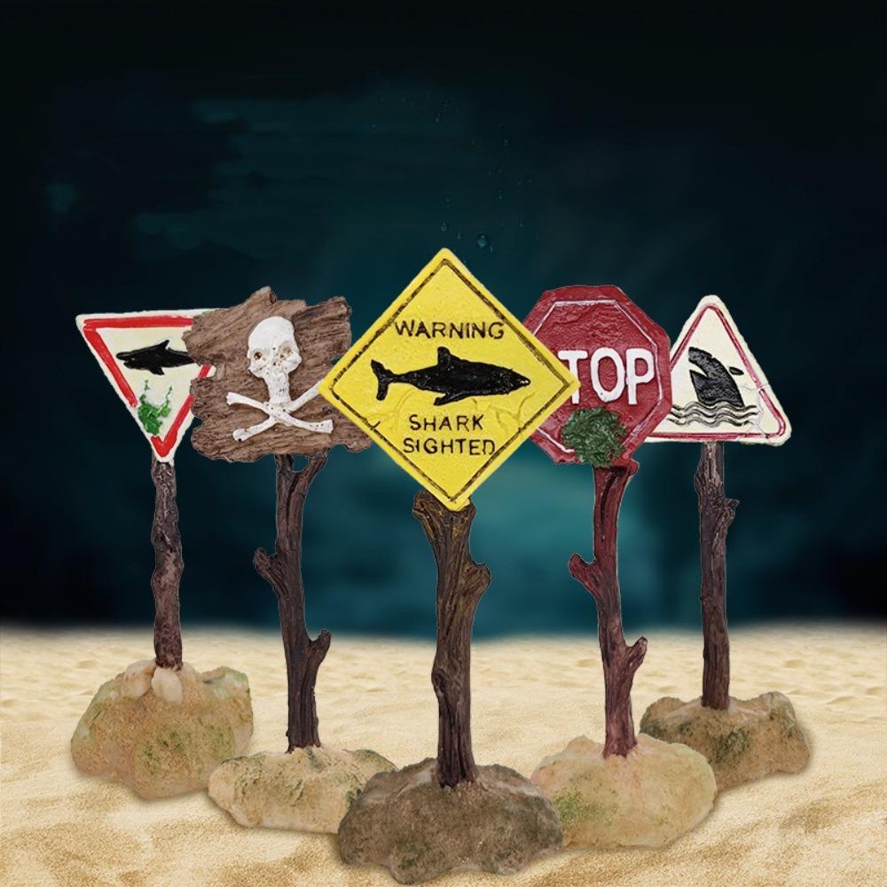 Artificial Aquarium Decoration Resin Aquarium Background Interesting Shark Warning Sign  Fish Tank