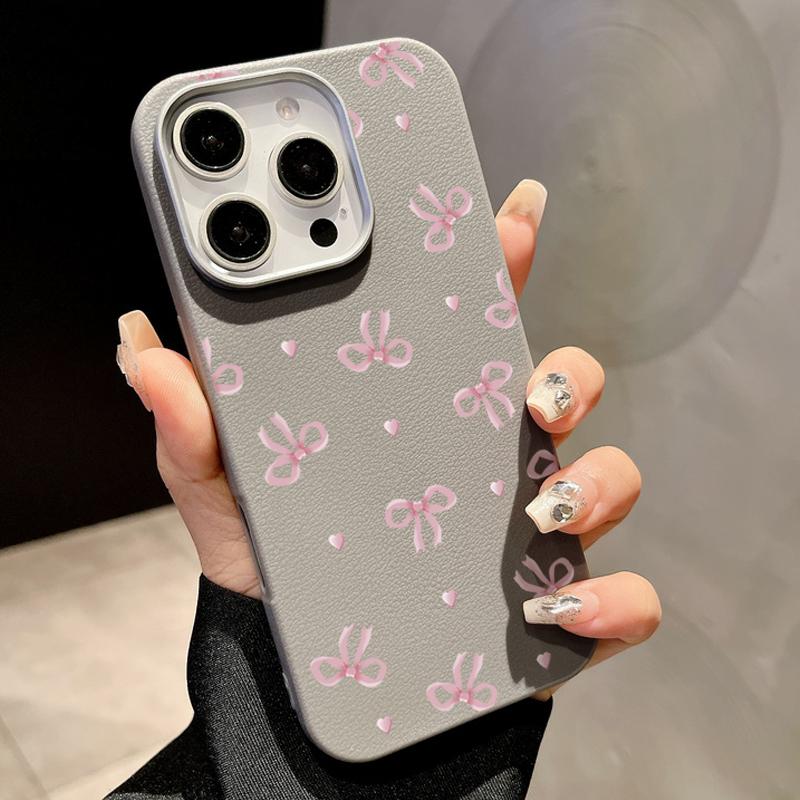 Тонкий кожаный чехол с принтом в виде розового банта и магнитной текстурой для iPhone 16 Pro Max 15 14 Pro 13 12 11 для MagSafe TPU Мягкий противоударный матовый чехол для телефона