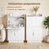 Folding Computer Desk, Drop-Leaf Top, Shelves, Cupboard, 80 x 30 x 128 cm, White