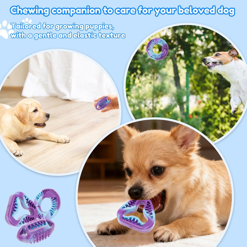 3Pcs Pet Dog Chew Toys Natural TPR Rubber Teeth Cleaning Grinding Non Toxic Toys 3 Shapes for Small Dog Chewing and Training