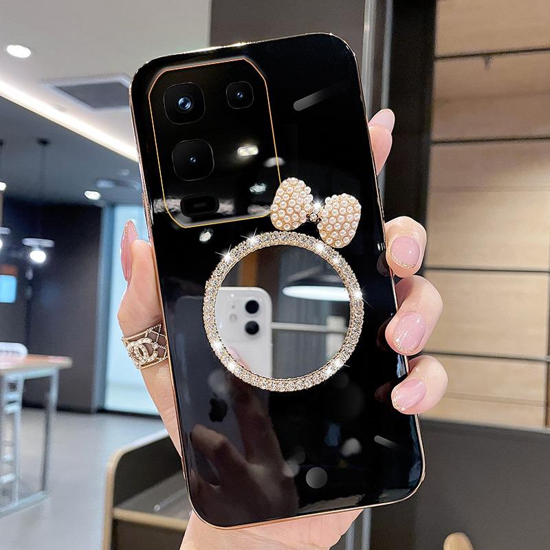 For infinix Note 50 Pro Plus Case Soft Plating brick inlaid pearl butterfly makeup mirror Smooth Electroplated For infinix Note 50 Pro + Back cover