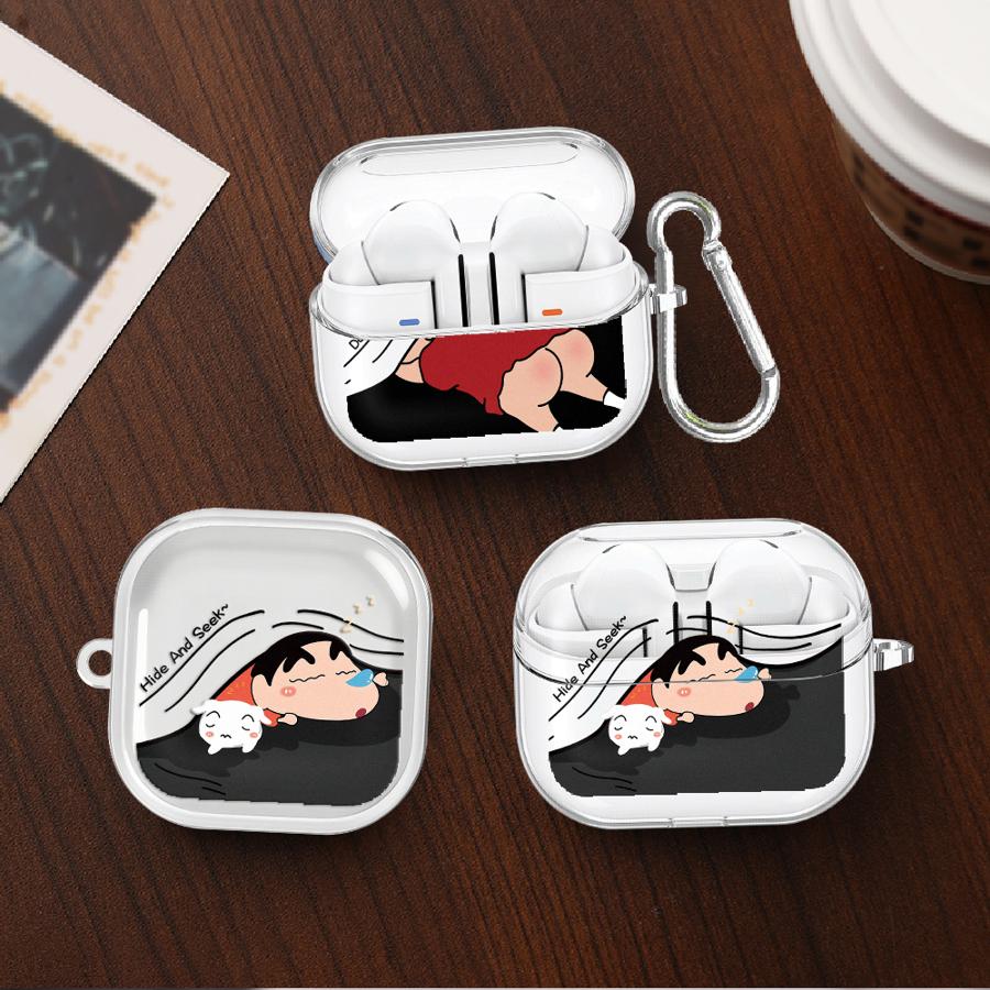 Cute Crayons Shinchan Clear Earphone Cases Cover With Hook Case For Samsung Galaxy Buds 4Pro Live 2 2Pro 3 FE 3Pro 4 Pro
