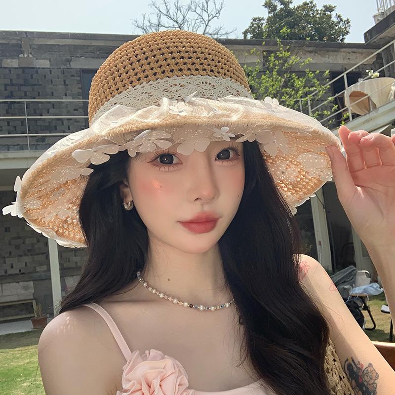 Летняя кружевная шляпа от солнца с цветочным бантом и ажурным узором, детская, для отпуска, пляжная, для фото, для пожилых, соломенная шляпа