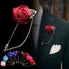 Fashion Golden Fashion Rose Flower Boutonniere Stick Suit Lapel Leaf Brooch Pin Men 1pc New Jewelry Men Gift Wedding