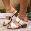 Женские модные белые босоножки на толстом каблуке, летние уличные сандалии без застежек, женские повседневные нескользящие тапочки на высоком каблуке, большие размеры