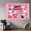 Sweet Pink Halloween & Birthday Party Background Banner - Happy Birthday Theme, Includes Cute Ghosts, Pumpkins, and Bats