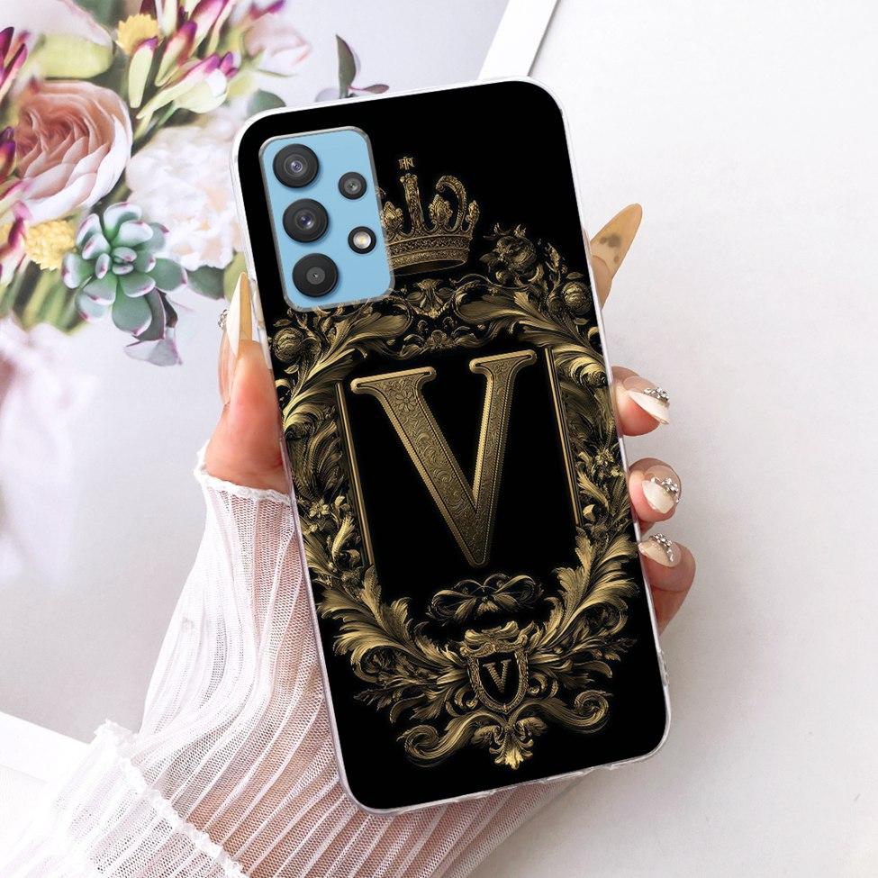 Clear For Samsung A32 5G SM-A326B Cover For Samsung Galaxy A32 5G Case Luxury Crown A-Z Letters 2D Flat Pattern Soft Phone Case