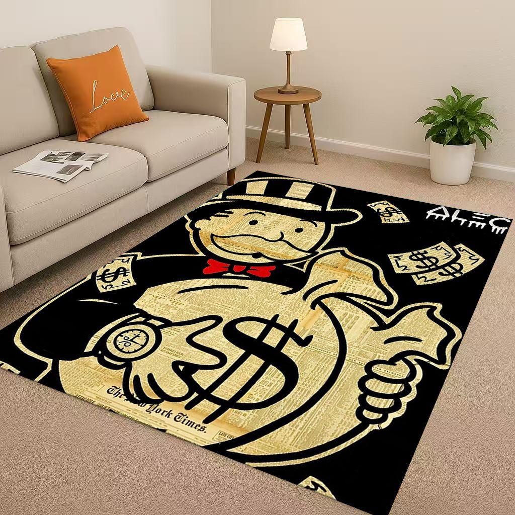 3D Rich Game Monopoly Money Dollar Cartoon Living Room Non-Slip Area Rug Soft Carpet for Bedroom Sofa ,Easy Clean Home Doormat
