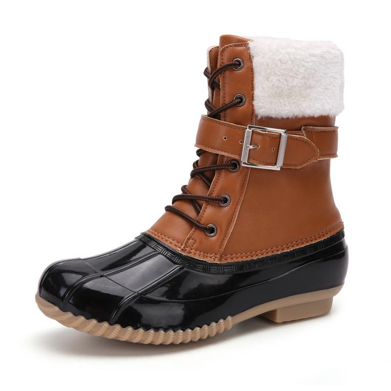 Women's Boots Lady Duck Boots Fur Waterproof Zipper Rubber Sole Women Rain Boots Lace Up Ankle Shoes Fur Winter Lady Shoes