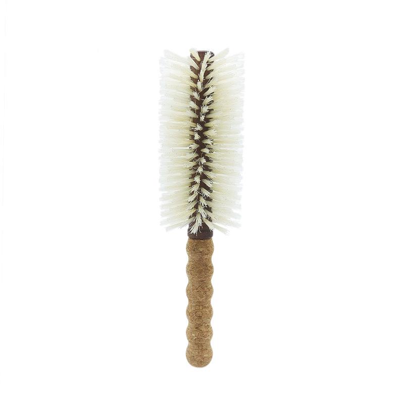 Beech Wood Wave Handle Pig Bristle Curling Comb with Cork Grip – Large Roller Styling Hairdressing Tool.