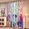 2Pcs K-Pop Demon Hunters Print Perforated Blackout Curtains Multiple Size Living Room Insulation Decoration, Machine Washable