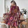 Fall Women's Long-sleeved V-neck Loose Print Boho Dress