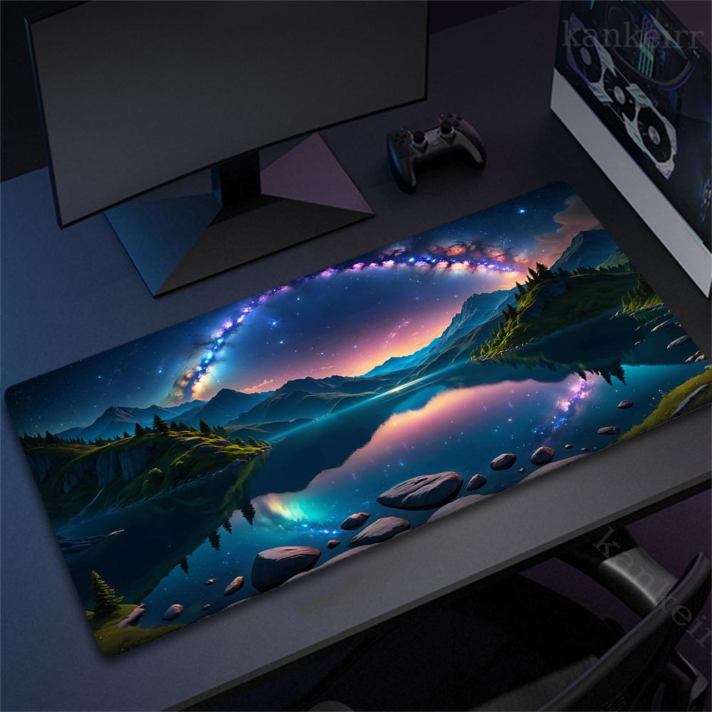 Large Game Deskmat Natural Rubber Mousepad Landscape Mountain Sunset Cartoon Mouse Pad Antislip Carpet Keyboard Mouse Mat 90x40