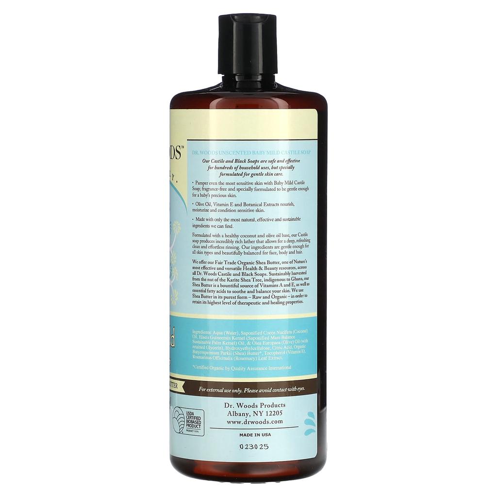 Dr. Woods, Baby Mild Castile Soap, with Fair Trade Shea Butter, Unscented, 946 Ml (32 Fl Oz)