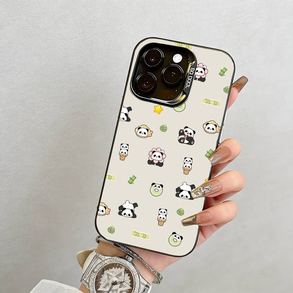 Чехол для телефона с чиби-пандой для iPhone 17,16,15,14,13,12,11 Plus,Pro Max,XS,Цветная серебристая внутренняя крышка