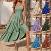 Strapless Dress For Women Solid Color Summer Beach Boho Smocked Tube Top Straps Swing Dress