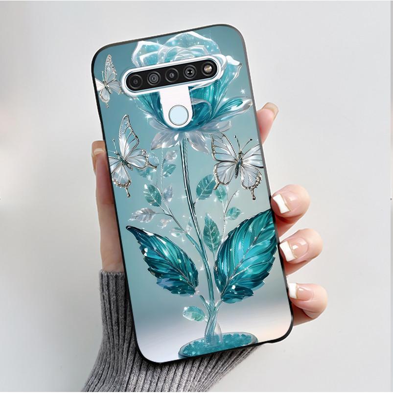 Чехол с рисунком для LG Q61 / LG K61 / LG Q70, чехол-бампер, мягкий силикон, черный корпус, милый цветочный мультяшный чехол