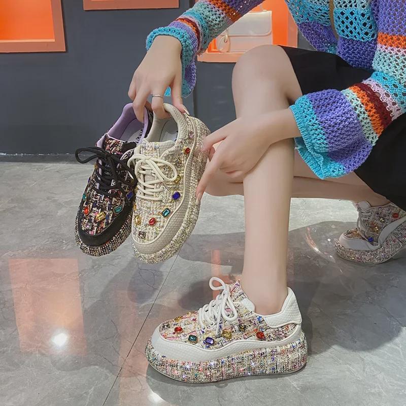 2023 Весна/Лето Корейский Стиль Красочные Золотые Бриллианты Модные Туфли Женщин - Знаменитый Тренд, Универсальный