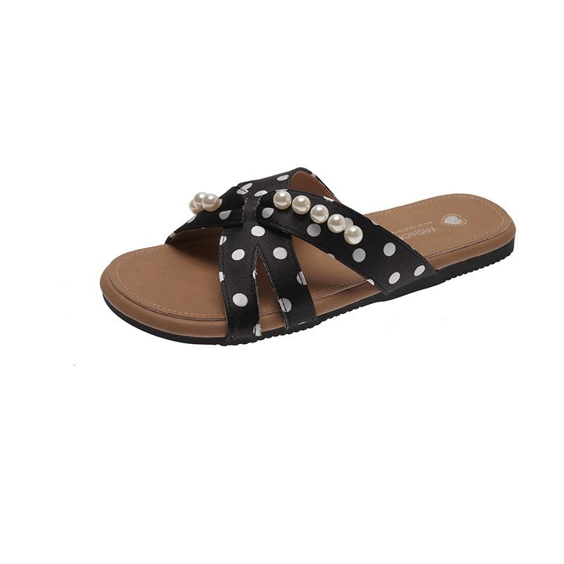 Wave dot bow flat bottomed slippers for women