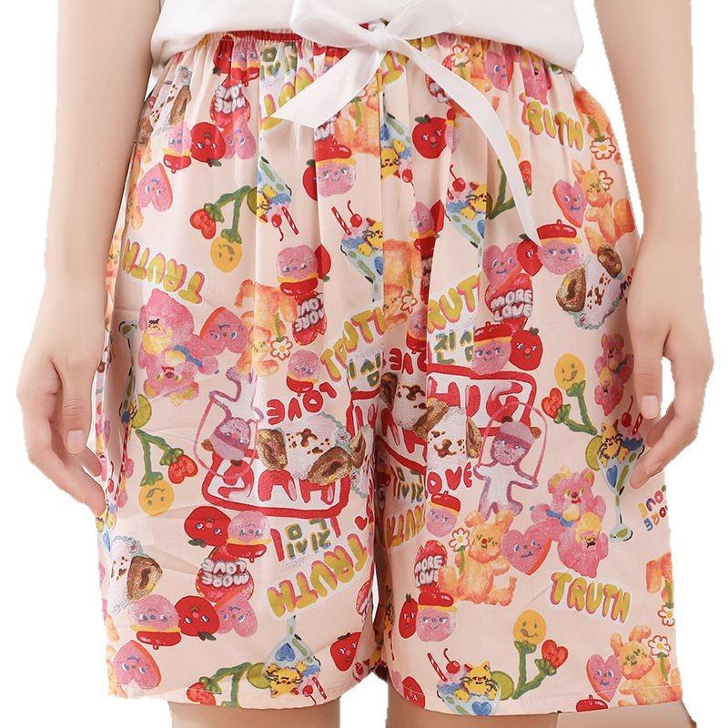 Summer cotton and silk human cotton women's shorts loose and thin four-quarter pants can be worn outside pajama pants casual simple beach pants casual