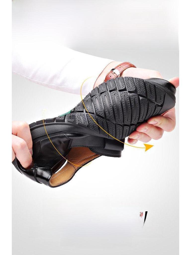 «Мужские черные кожаные нескользящие деловые повседневные сандалии для людей среднего и пожилого возраста»