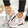 Spring Lace Mesh Casual  Printing Flower Women's Shoes Elevated Height Chunky Sneakers