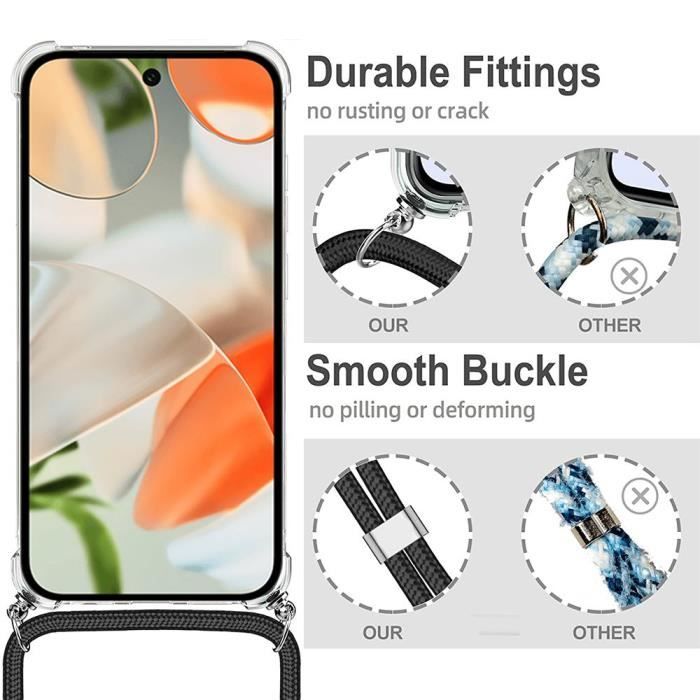 Coque pour Google Pixel 9 Pro XL - Coins Renforcés Anti-Rayures Souple + Bandoulière Violet