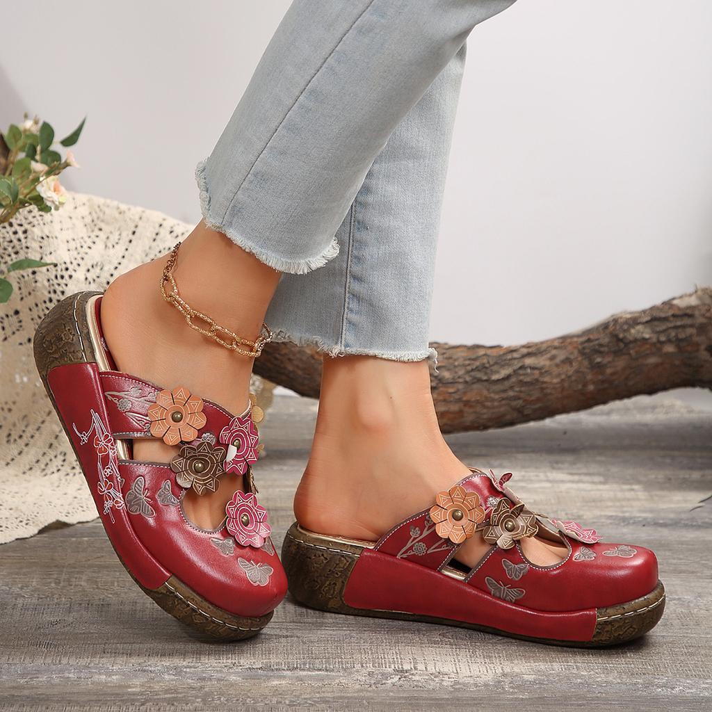 Ethnic Style Plum Blossom Totem Thick Sole Cool Slippers for Women Summer New Style Matsuke Heel Baotou Slippers for Women Non Slip Slippers