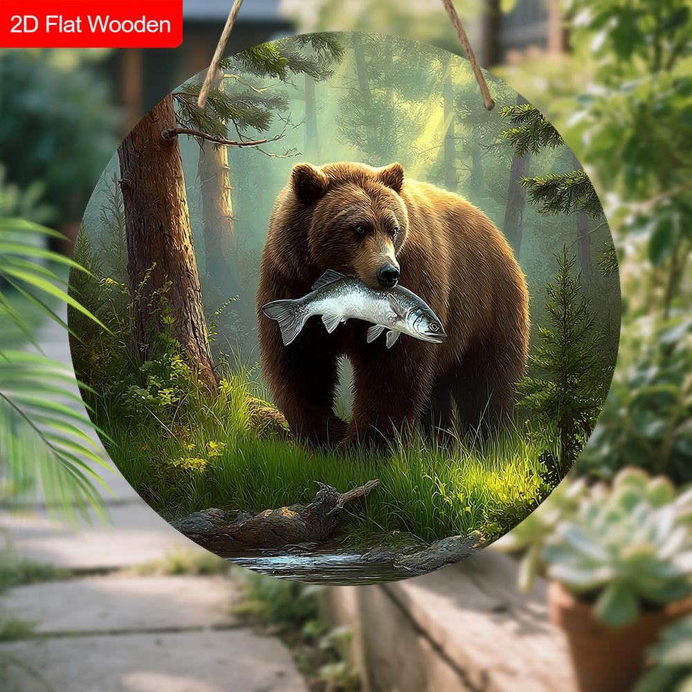 Wooden Sign with Bear Pattern Design - Unique Wall Pediments - Ideal for Front Door, Yard, Wall Decor