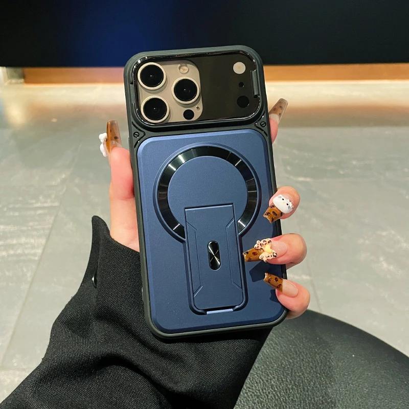 Для Магнитного Чехла Для Для Iphone 17 16 1 14 13 12 Pro Max Складная Подставка Прозрачная Защита Линзы Броня Ударопрочный Чехол
