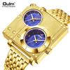 Oulm Men's Dual Time Zone Large Dial Quartz Watch with Steel Band, Gold, Hot Seller