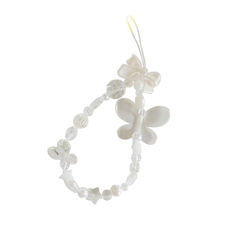 Прозрачная бабочка, искусственный жемчуг, бант в форме сердца, бисерный шнурок на запястье, цепочка для мобильного телефона, шнурок для мобильного телефона