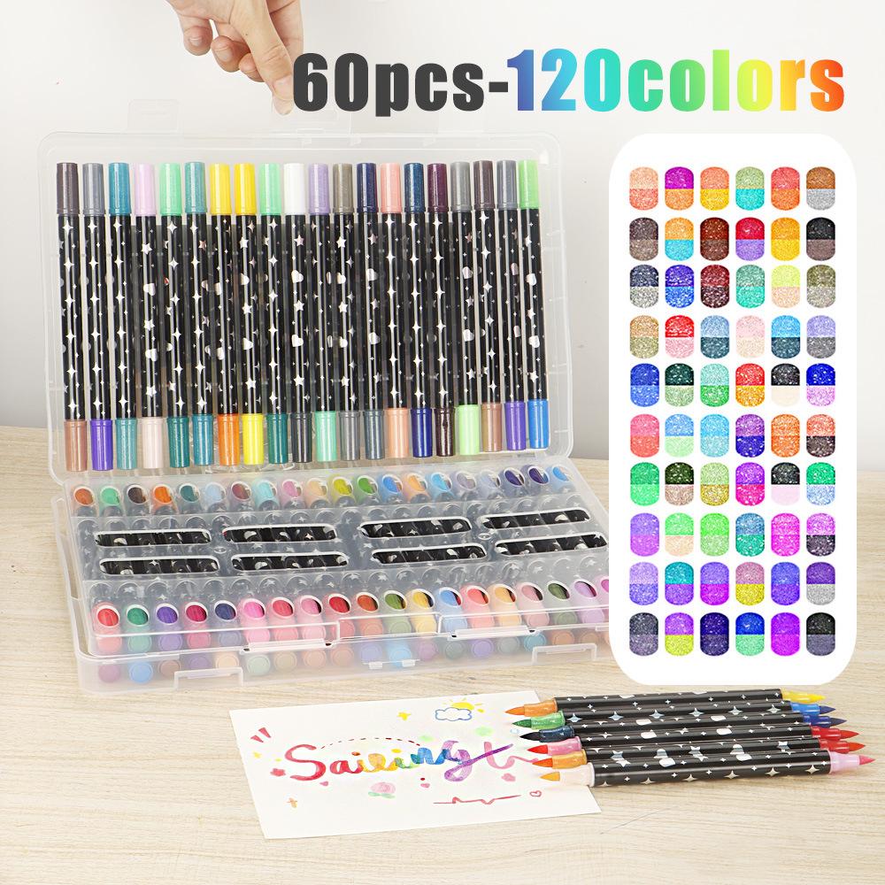 Двухцветный блестящий маркер-кисть для детей - Невыцветающий, Смелый мягкий наконечник