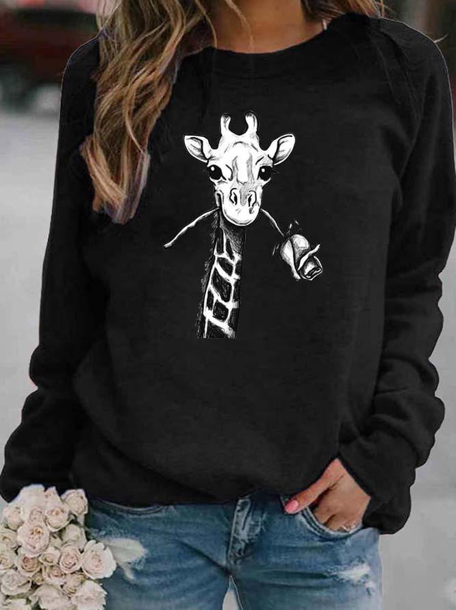 Women's Giraffe Animal Round Neck Hoodie