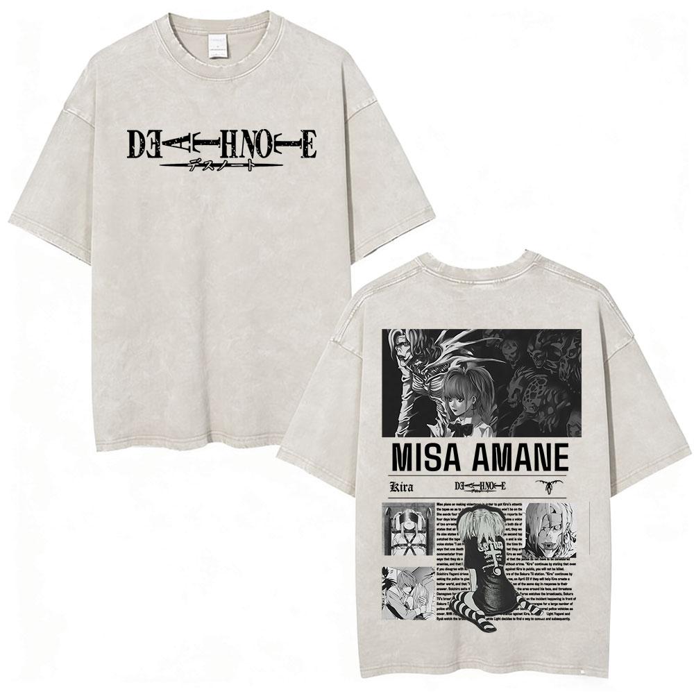 Vintage Acid Washed Anime Death Note Ryuk Yagami Light T Shirts Men Women Cotton Tee Shirt Fashion Hip Hop Short Sleeve T-shirts