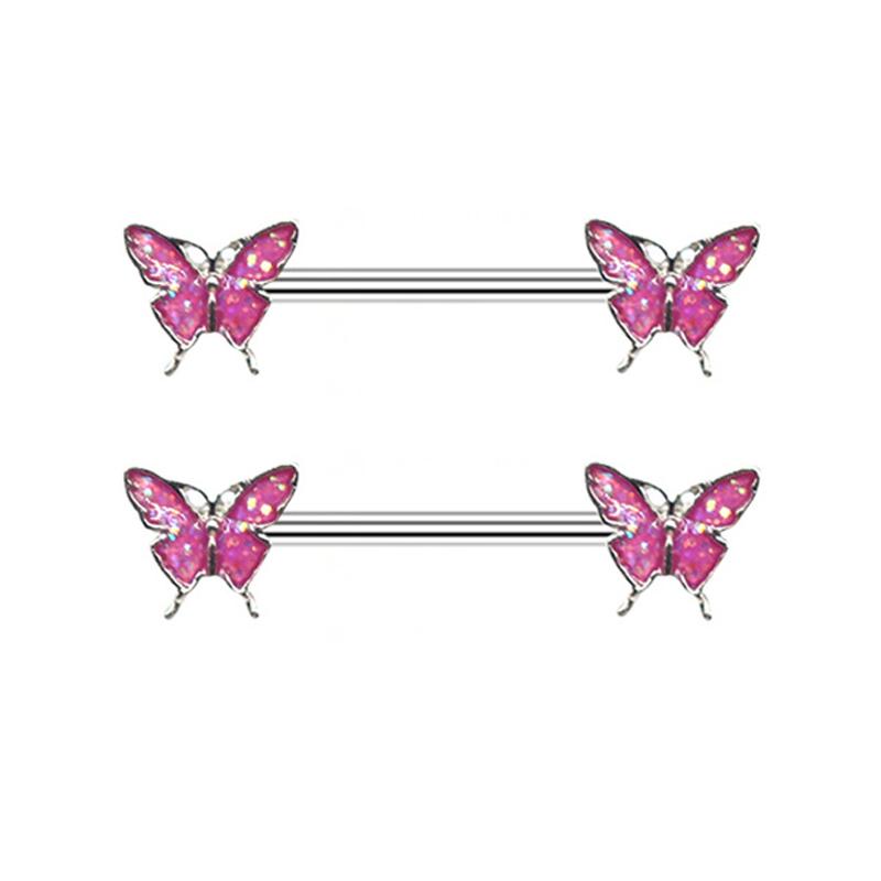 1 Pair Butterfly Nipple Barbell 14g Crystal Nipple Piercing Nipple Jewelry Heart Nipple Ring Bar Stainless Steel Body Piercing for Women