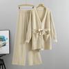 Spring and Autumn Women's Knitted Set Wide Leg Pants Knitted Cardigan Jacket Two Piece Loose Fashion