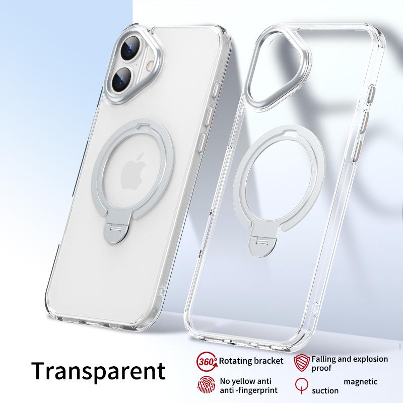 KEYSION Прозрачный матовый чехол для MagSafe для iPhone 16 16 Plus с вращающимся на 360 ° магнитным кольцом-подставкой, противоударная задняя крышка для телефона