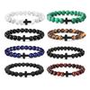 New Retro Cross Natural Stone Bracelet Tiger Eye Stone Lava Volcanic Stone Elastic Bead Men's Bracelet