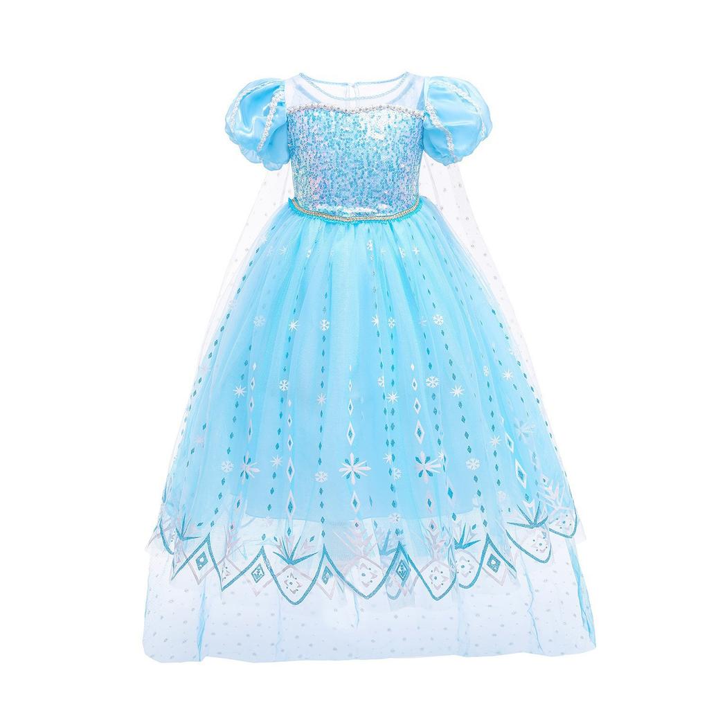 Cross-border foreign trade Ice and Snow Queen dress Fluffy yarn dress with cape Frozen Princess Elsa dress