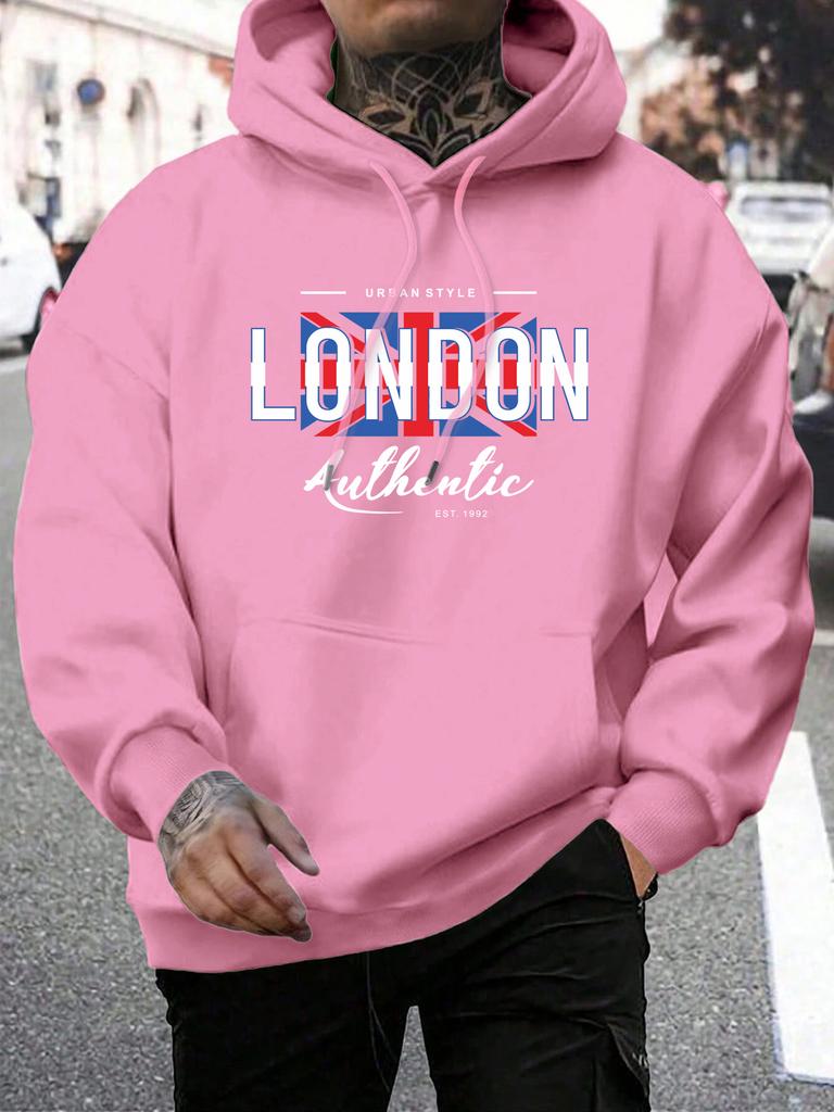 London Letters And National Flag Prints Pullover Man Hoodie Hooded Men Simple S-5xl Tops